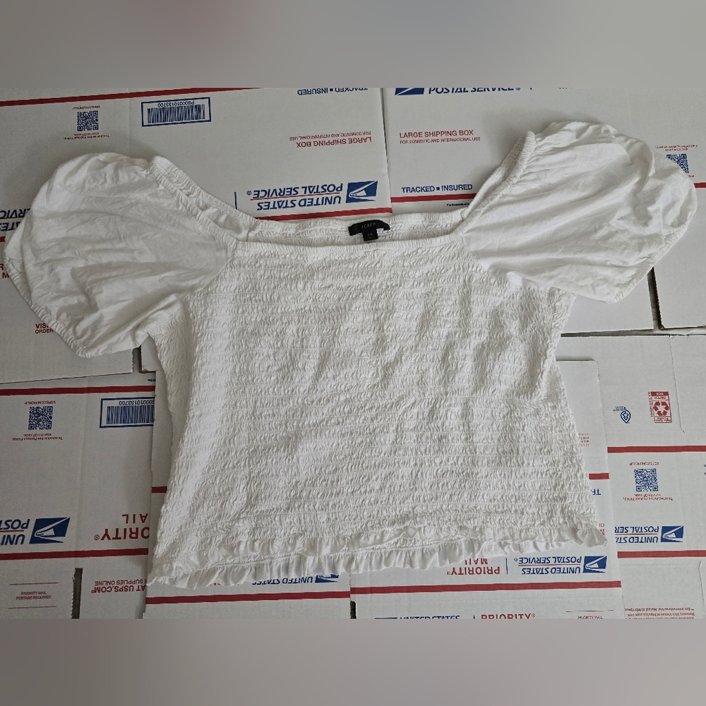 J. Crew Smocked broken-in jersey cropped top, White, 2X (JC84)